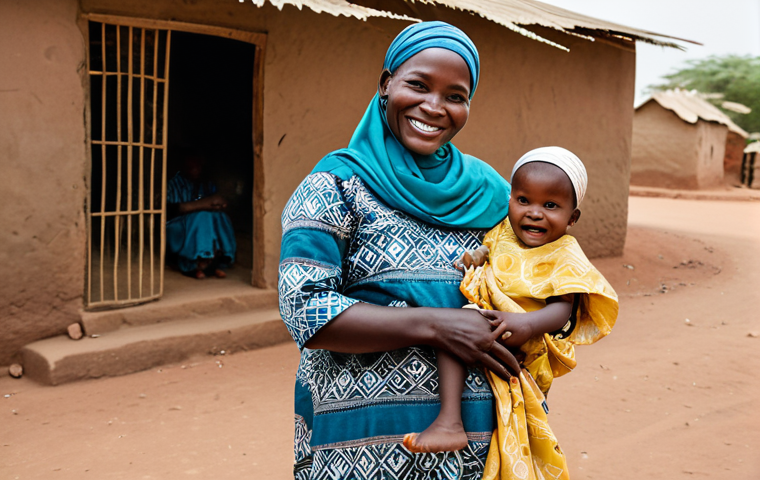 Community Health Worker in Mali**

"A fully clothed, friendly community health worker in Mali, wearing modest clothing suitable for the climate, smiling and interacting with a mother and child in a village setting, appropriate attire, safe for work, family-friendly, natural pose, perfect anatomy, professional photography, natural lighting, high quality, showing cultural sensitivity and respect."

**