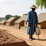 **

"Historical scene depicting a village in Mali during the French colonial period, 1920s. Villagers, fully clothed in traditional modest attire, are farming in a field. A French administrator in a pith helmet and appropriate colonial dress observes from a distance. Background shows traditional mud-brick houses and a dusty landscape. Safe for work, appropriate content, historical accuracy, natural lighting, perfect anatomy, natural proportions, professional illustration, high quality."

**