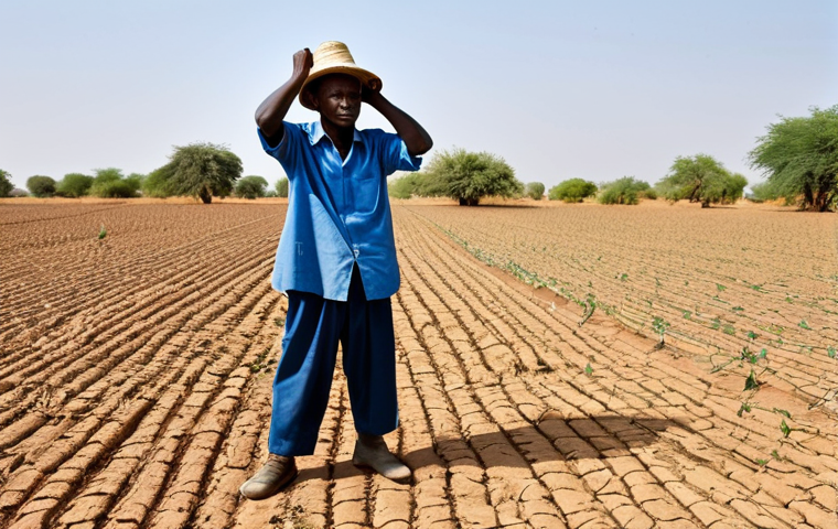 **Prompt:** Malian farmer, fully clothed, inspecting drought-resistant crops in a field, appropriate attire, safe for work, showcasing adaptation to climate change, arid landscape, perfect anatomy, professional photography, high quality, family-friendly.