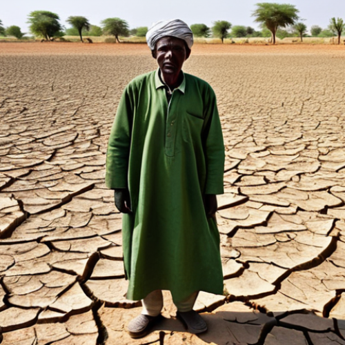 **

"A Malian farmer in a vast, dry field, looking at a cracked, barren landscape. He is fully clothed in traditional, modest clothing. In the background, a desolate village. Safe for work, appropriate content, professional depiction of the effects of drought, perfect anatomy, natural proportions, realistic style."

**