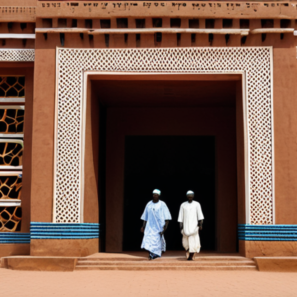 National Museum of Mali**

"Exterior of the National Museum of Mali in Bamako, showcasing traditional Malian architecture. People in appropriate attire are entering and exiting. Daytime. Safe for work, appropriate content, fully clothed, professional architecture photography, high quality, perfect anatomy, correct proportions, natural pose, family-friendly."

**