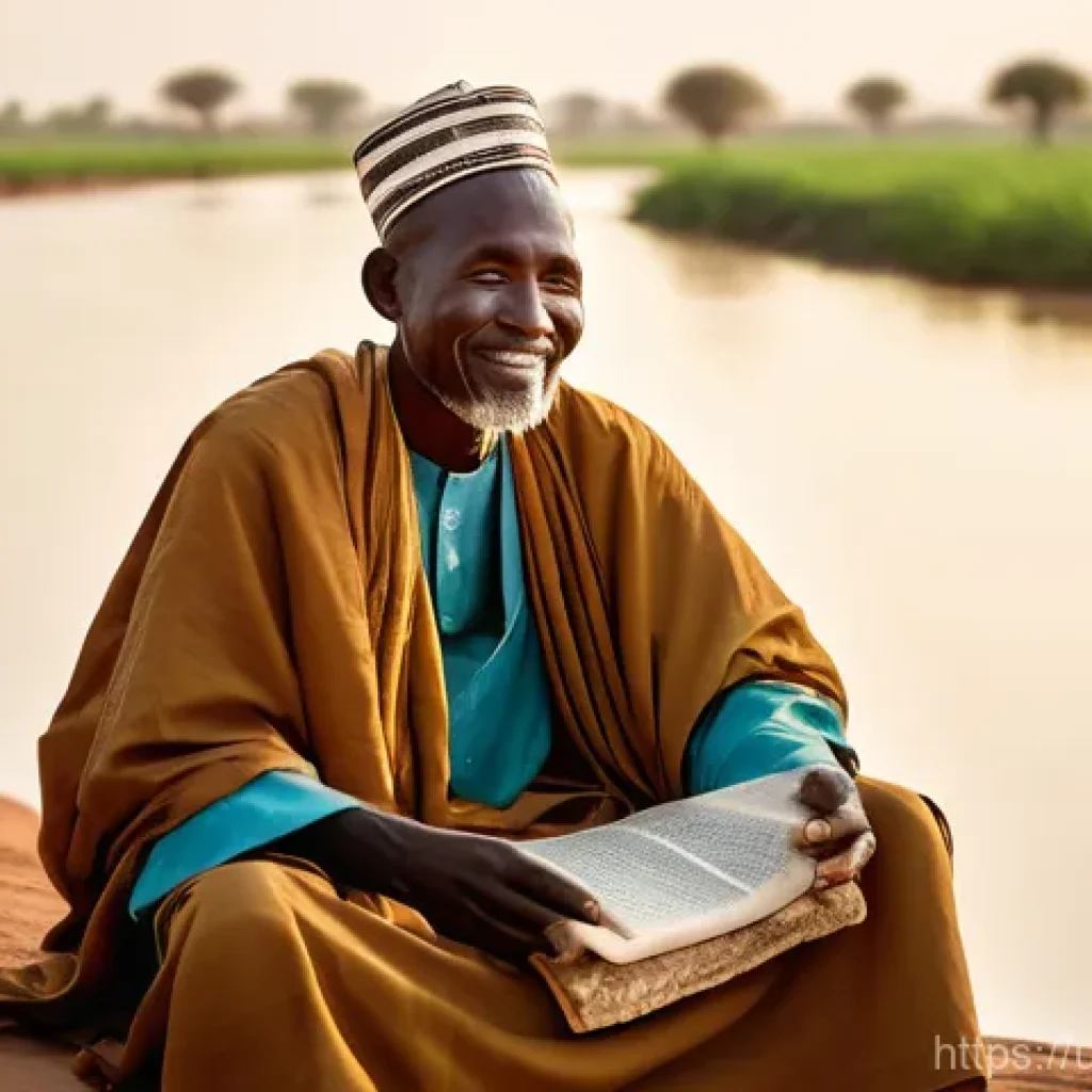 말리에서 유명한 시인들 - **Prompt:** A wise Malian elder, a man with a gentle smile and wearing traditional, earth-toned robe...