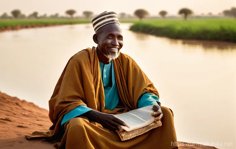 말리에서 유명한 시인들 - **Prompt:** A wise Malian elder, a man with a gentle smile and wearing traditional, earth-toned robe...