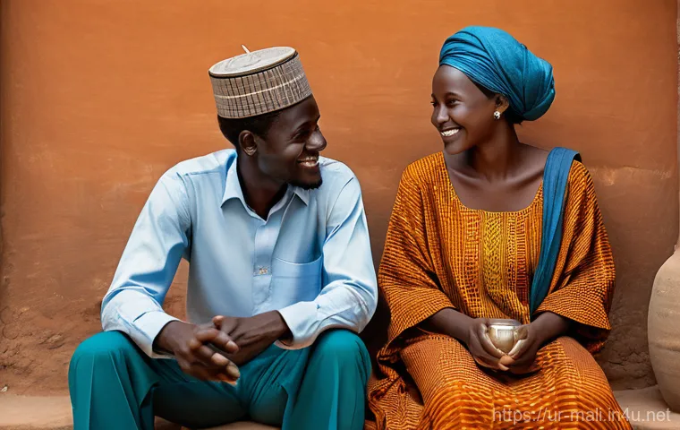 말리에서의 비즈니스 매너 - **Malian Business Relationship Building Over Tea**: A serene indoor scene depicting a foreign invest...