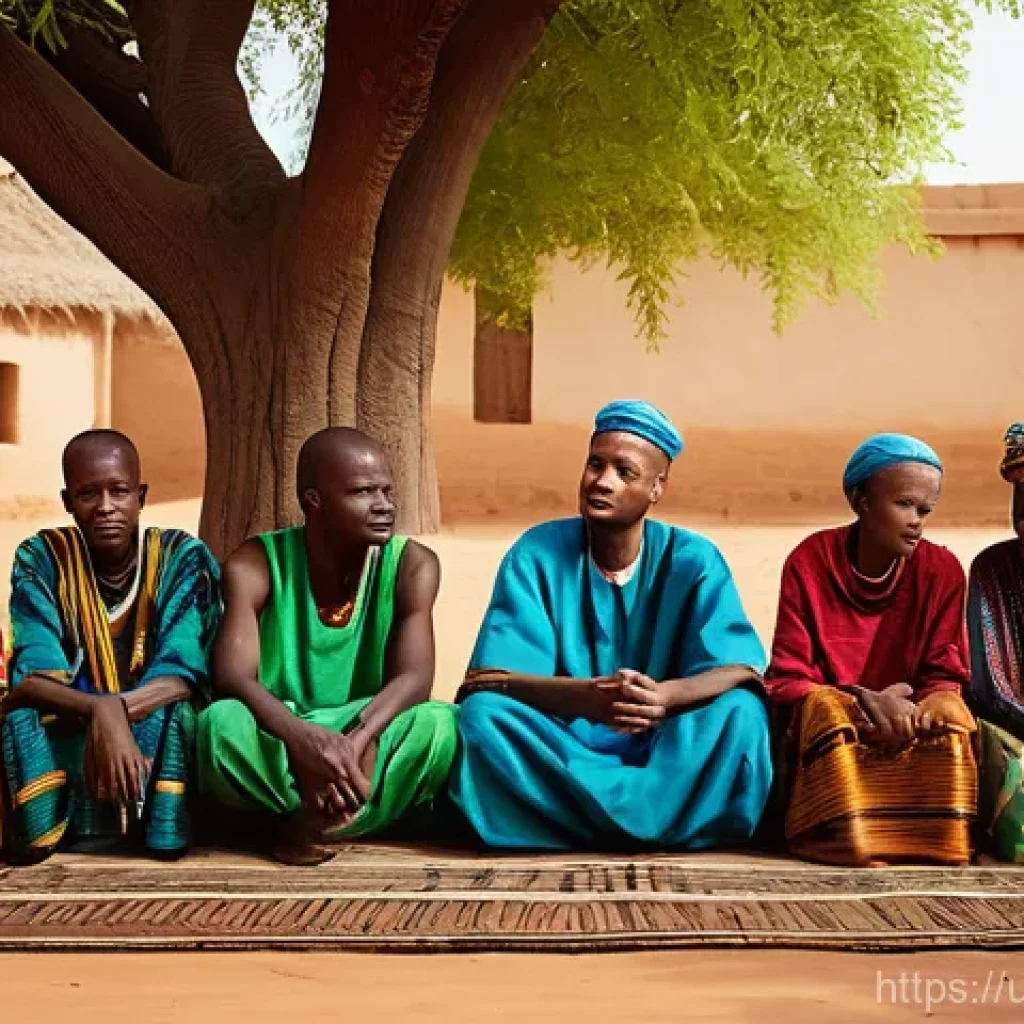 말리 법률과 사회 제도 - **Prompt: Traditional Malian Justice Council**
    "A scene depicting a traditional Malian village j...