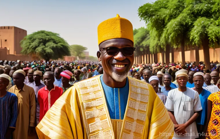 이브라힘 부바카르 케이타 전 대통령 - **A leader's hopeful beginning in Mali.**
A vibrant, sunlit scene depicting a dignified male lea...