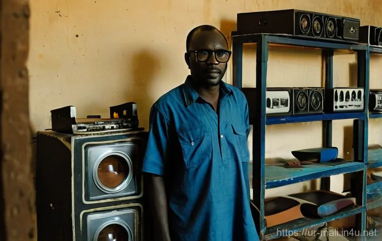 말리의 영화 산업 - **Prompt:** "A vibrant Malian village scene at golden hour. An elderly griot, adorned in a richly pa...