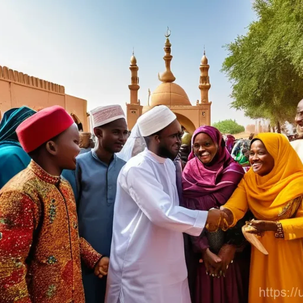 말리 기독교 공동체 - **"Malian Interfaith Harmony: Festive Celebration"**
    A vibrant, wide-angle shot of a diverse gro...