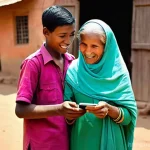 말리의 핀테크 산업 - **Prompt 1: Rural Digital Empowerment**
"A heartwarming scene in a sun-drenched rural marketplac...