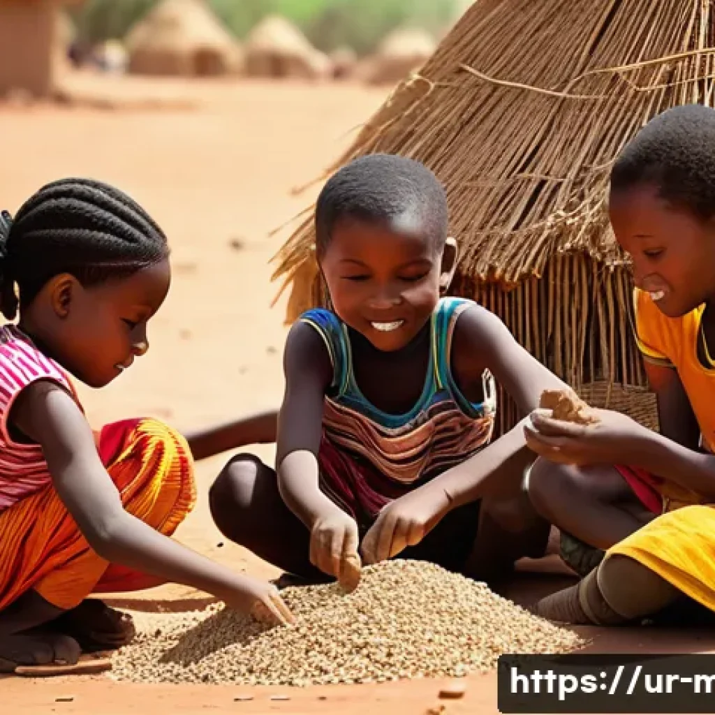 말리의 전통 놀이와 어린이 문화 - A joyful group of Malian children, aged 6-10, dressed in simple, modest everyday clothes, are deeply...