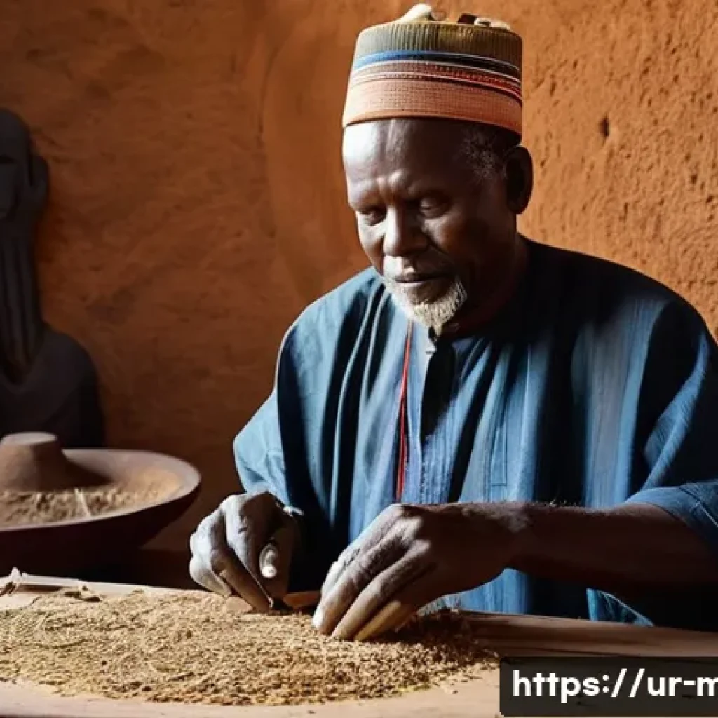 말리에서의 예술과 공예 전시회 - **Prompt 1: Malian Wood Carver and Masks**
A skilled Malian artisan, a man with a kind, weathere...